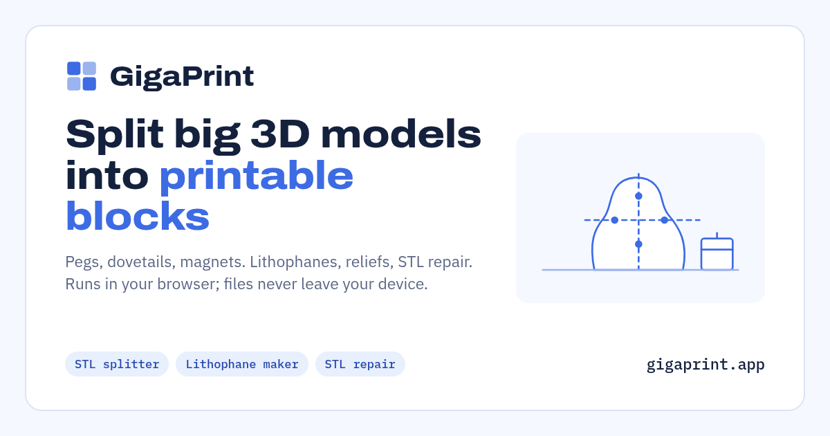Snap Cube Model GigaPrint: Free Online STL Splitter & Lithophane Maker